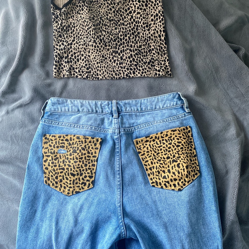Hand painted leopard print jeans